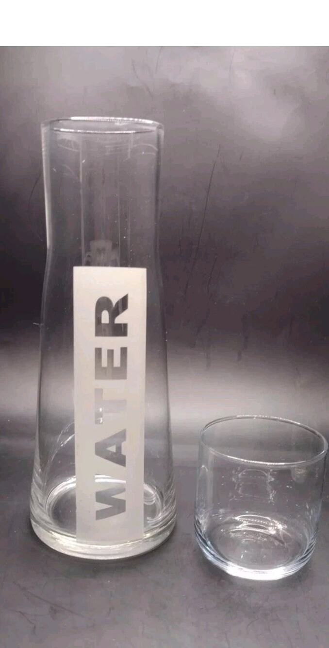 Mid Century Modern Torre & Tagus Etched Tumble - Up Water Carafe With Glass